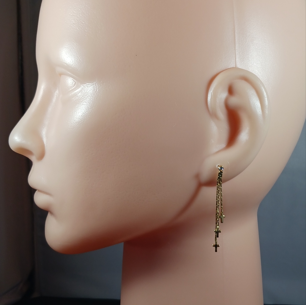 Vintage Gold Tone Cross Dangle Earrings